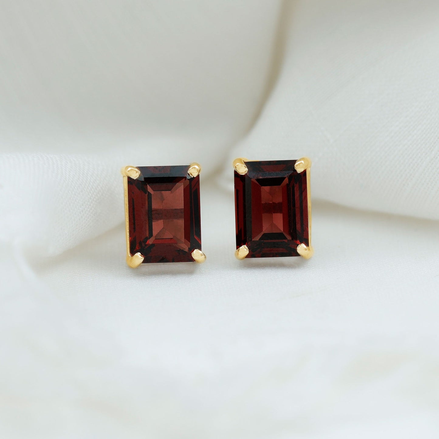 Real 4.32 Carat Emerald Cut Garnet Stud Earrings with Screw on Backs