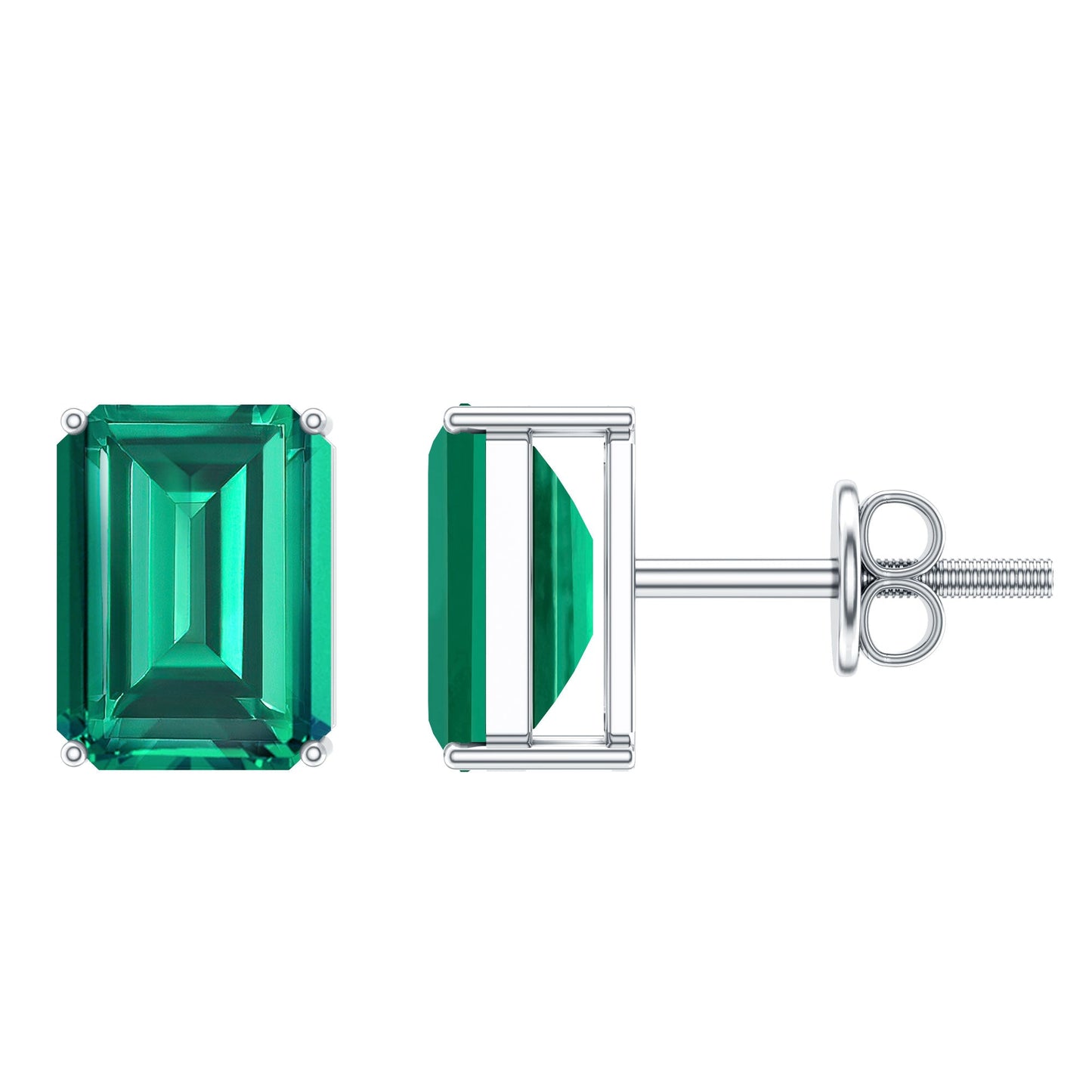 3.3 Carat Emerald Cut Lab Grown Emerald Solitaire Stud Earrings