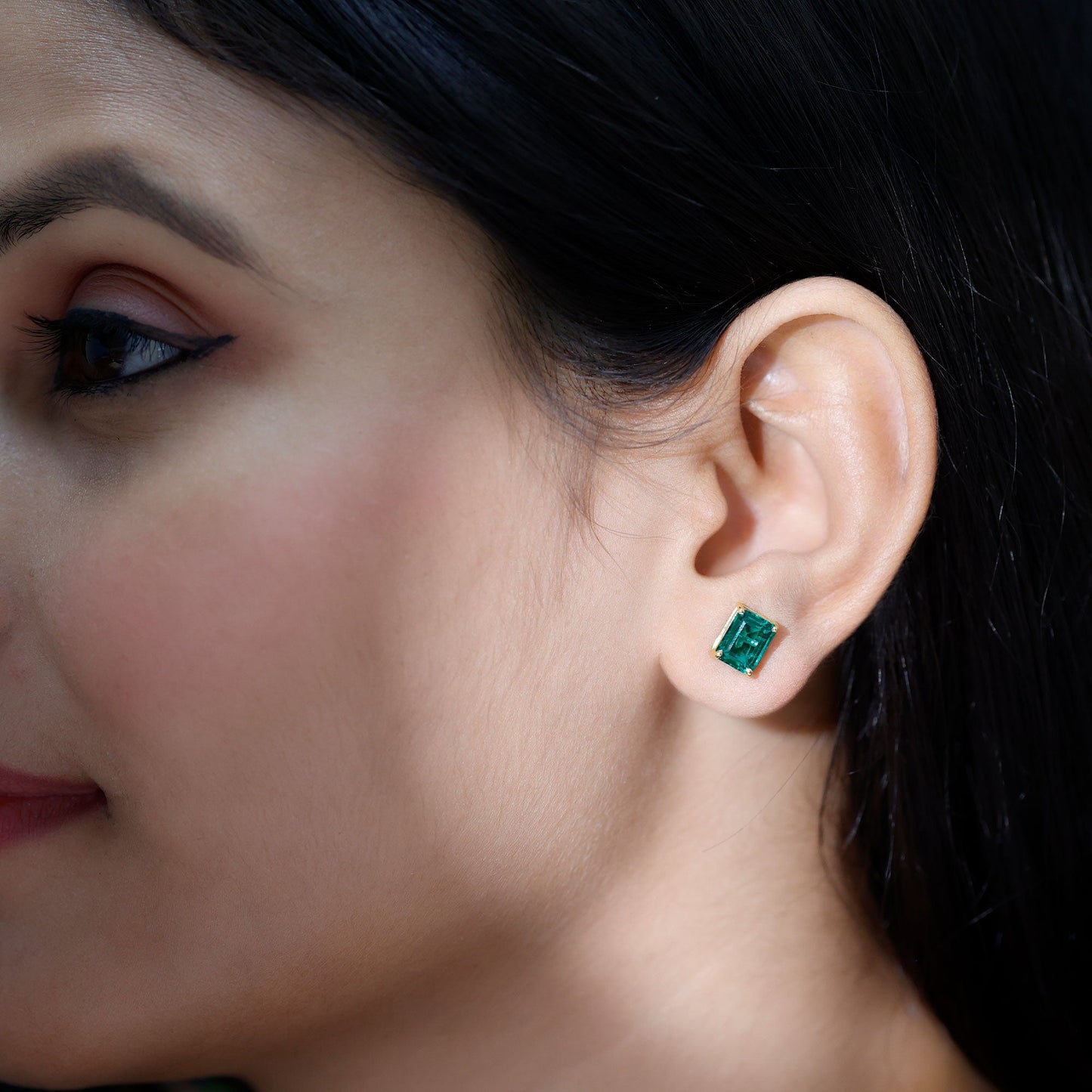 3.3 Carat Emerald Cut Lab Grown Emerald Solitaire Stud Earrings
