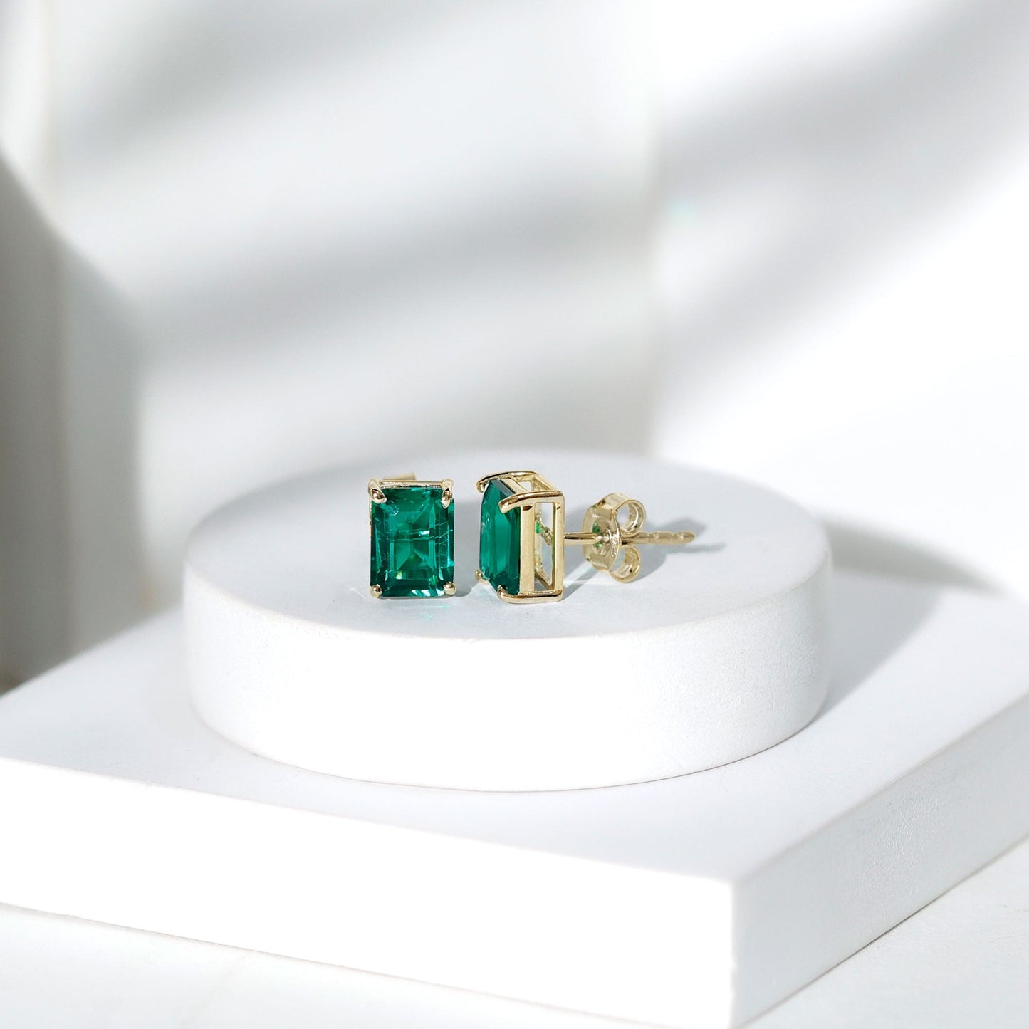 3.3 Carat Emerald Cut Lab Grown Emerald Solitaire Stud Earrings