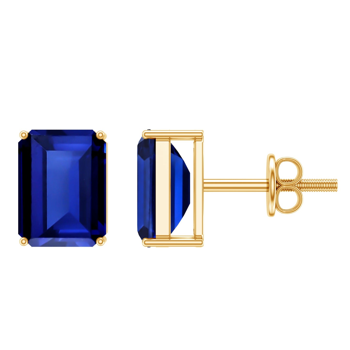 3.5 CT Emerald Cut Lab Created Blue Sapphire Big Stud Earrings