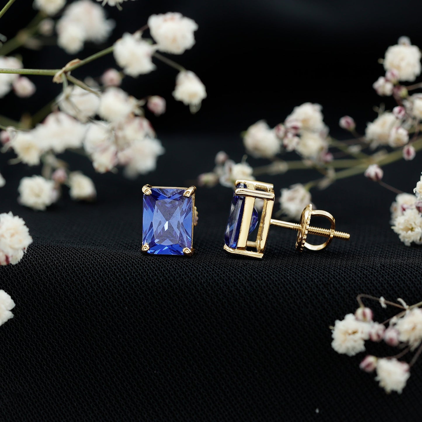 3.5 CT Emerald Cut Lab Created Blue Sapphire Big Stud Earrings