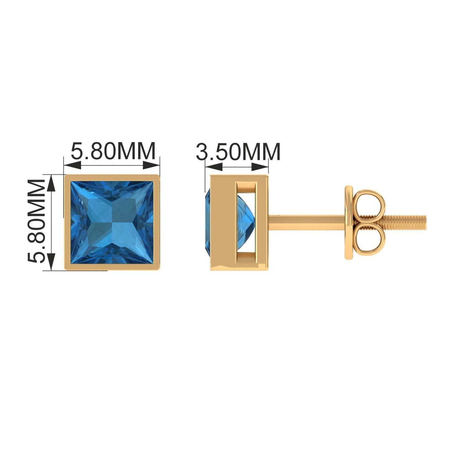 2 CT Princess Cut London Blue Topaz Solitaire Stud Earrings
