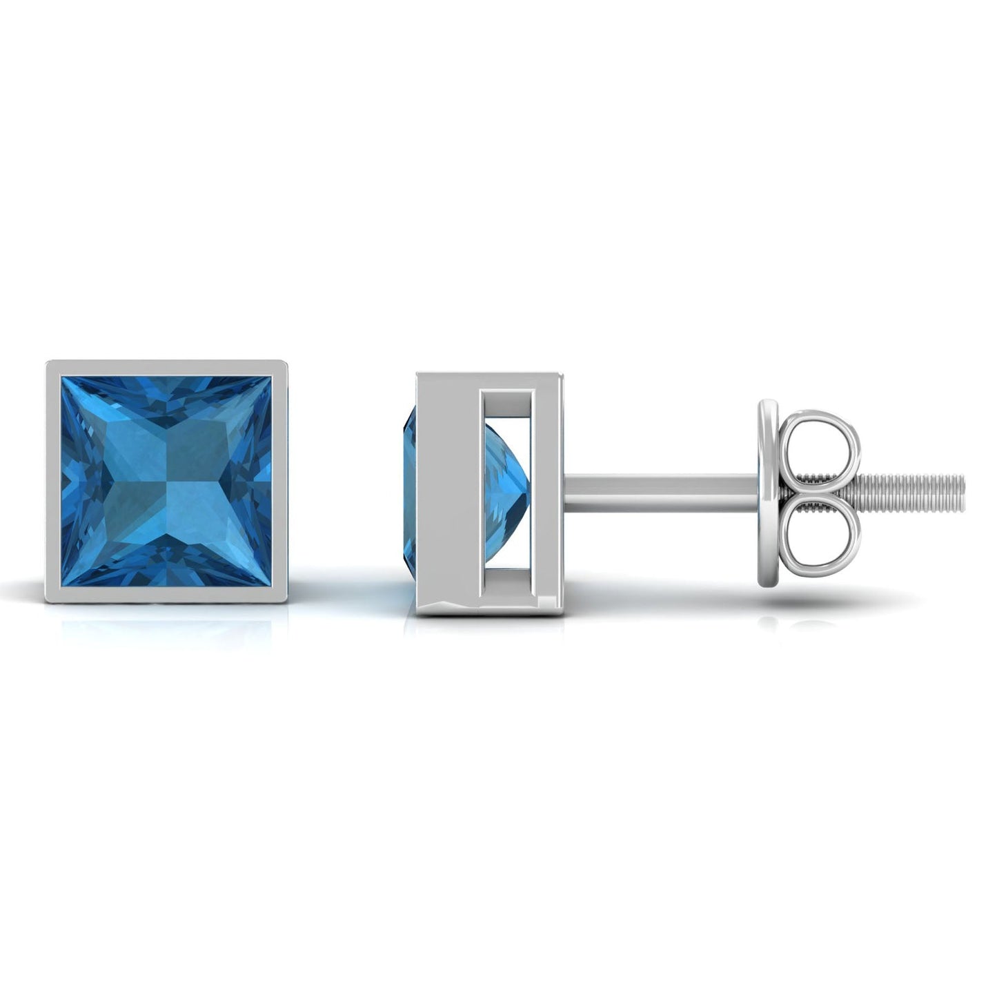2 CT Princess Cut London Blue Topaz Solitaire Stud Earrings