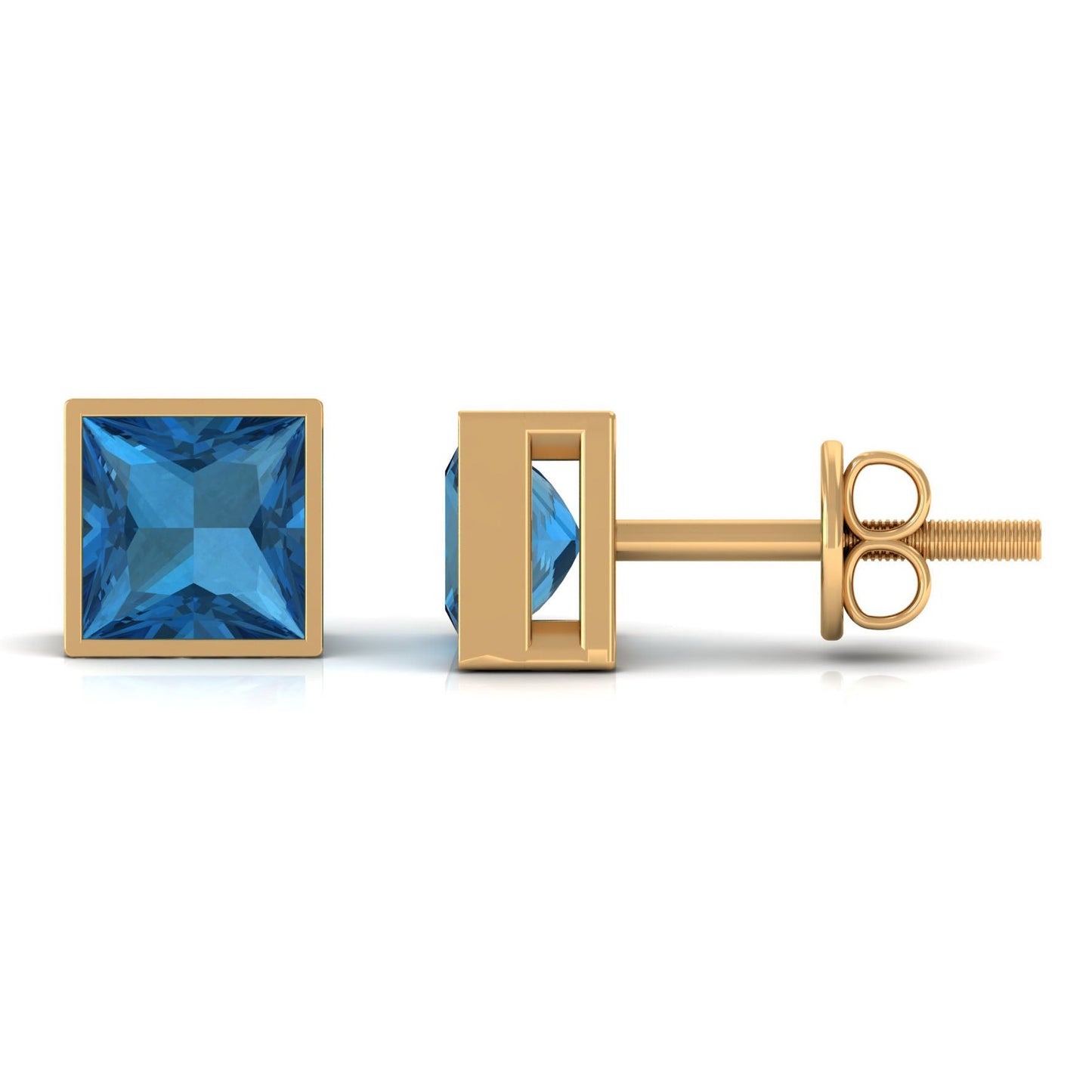 2 CT Princess Cut London Blue Topaz Solitaire Stud Earrings