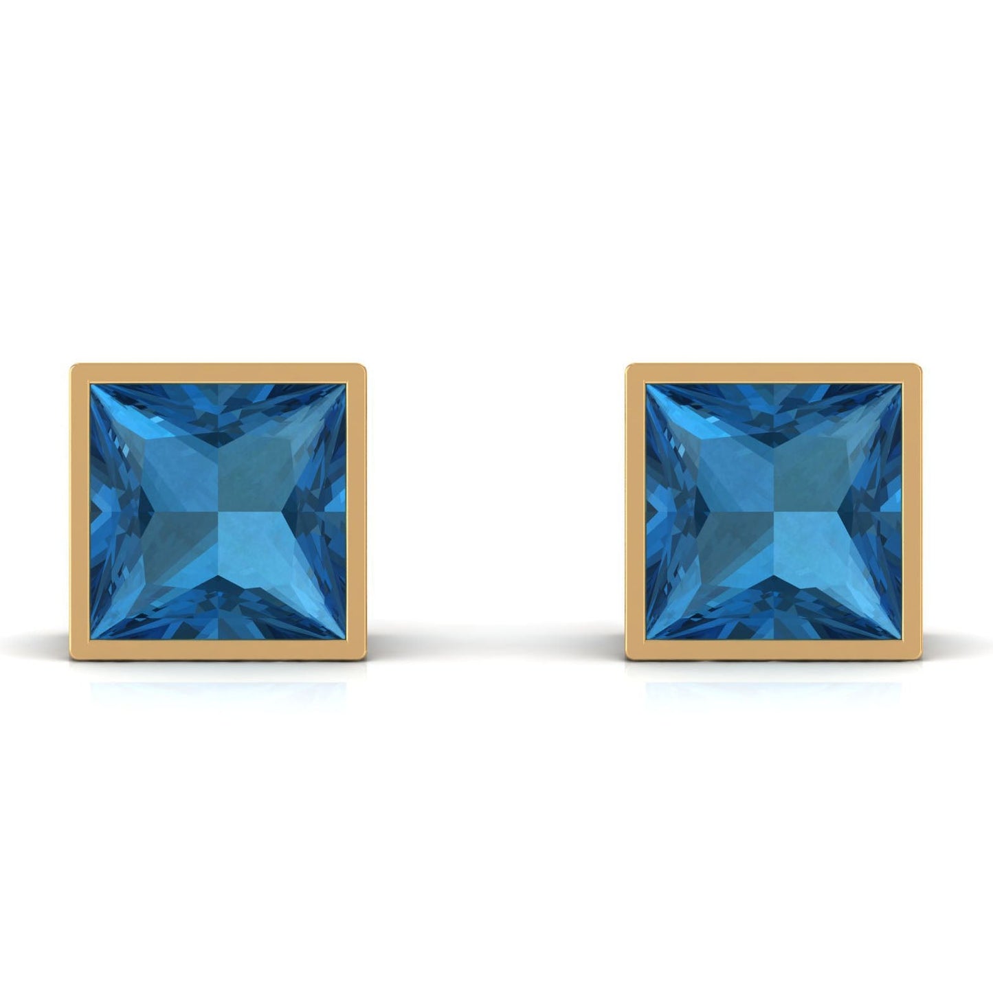 2 CT Princess Cut London Blue Topaz Solitaire Stud Earrings
