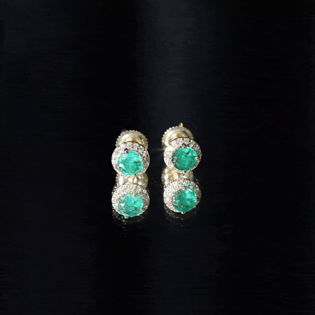 Halo Stud Earrings with Emerald and Diamond