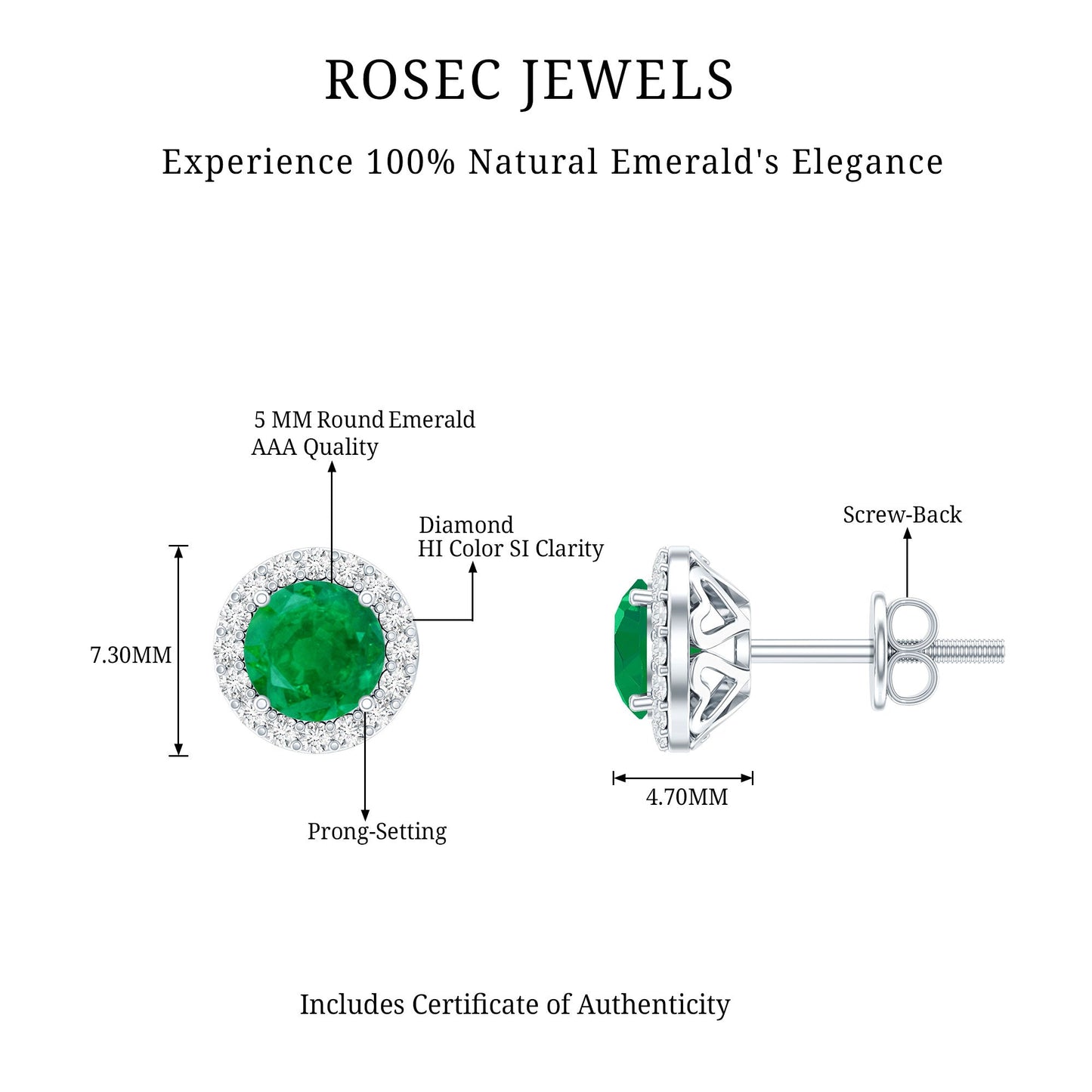 Halo Stud Earrings with Emerald and Diamond