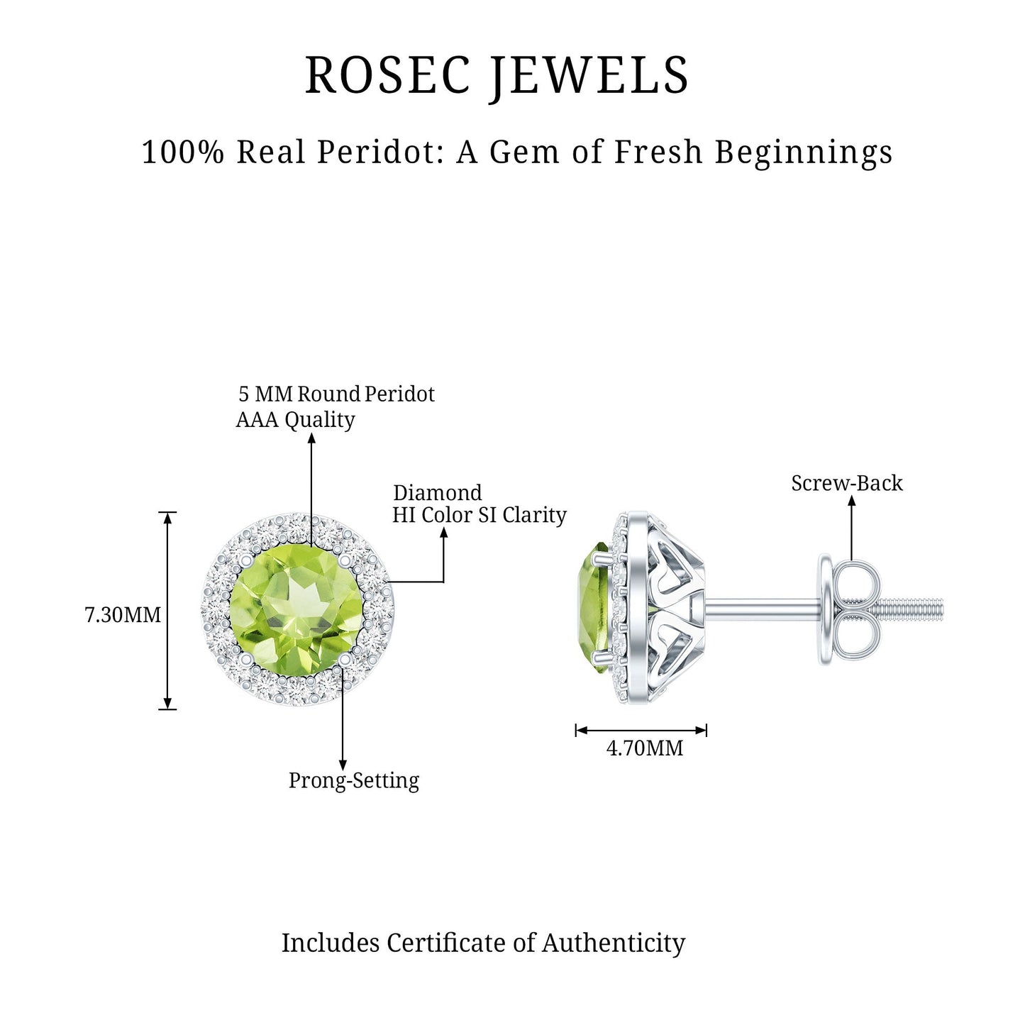 Classic Peridot and Diamond Stud Earrings For Women