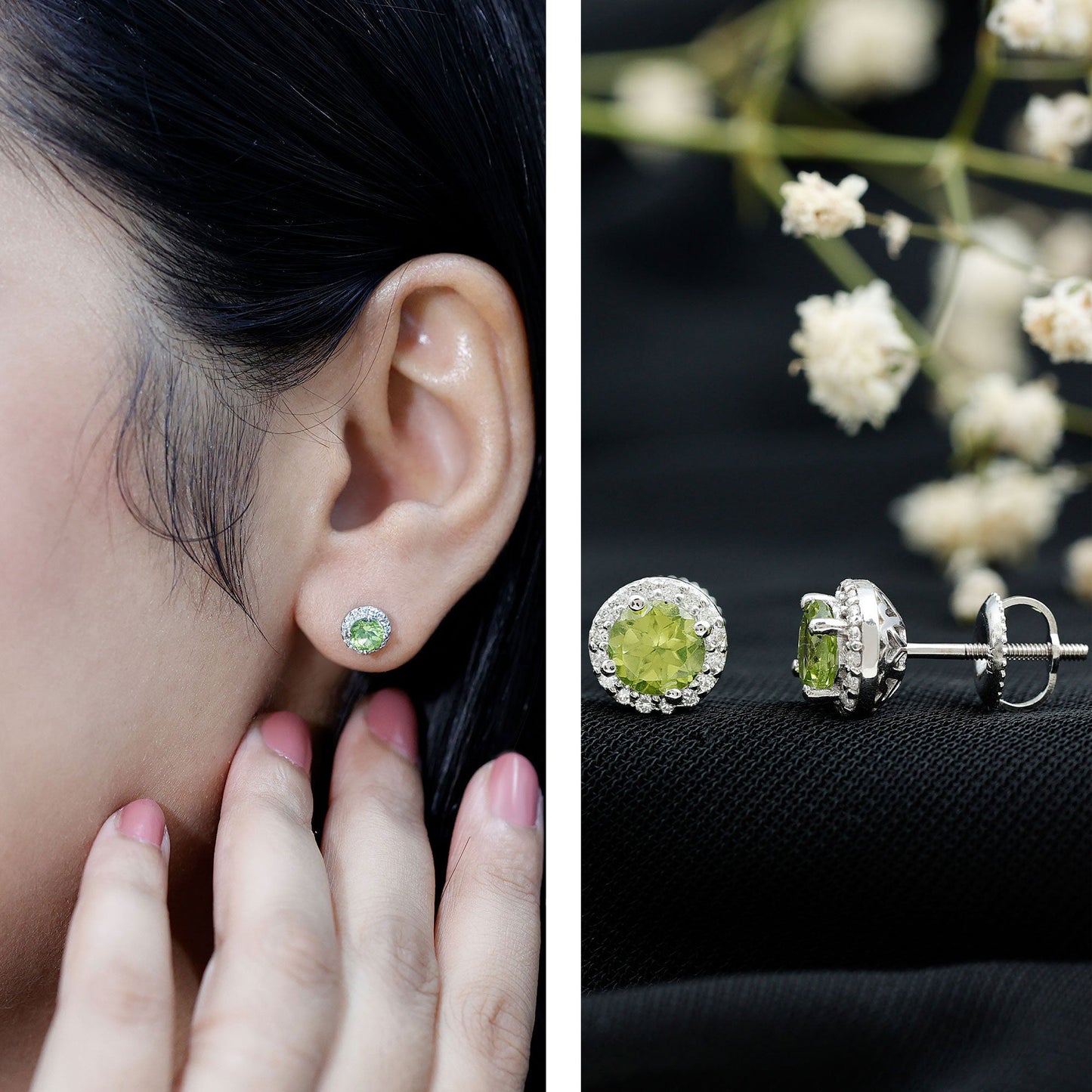 Classic Peridot and Diamond Stud Earrings For Women