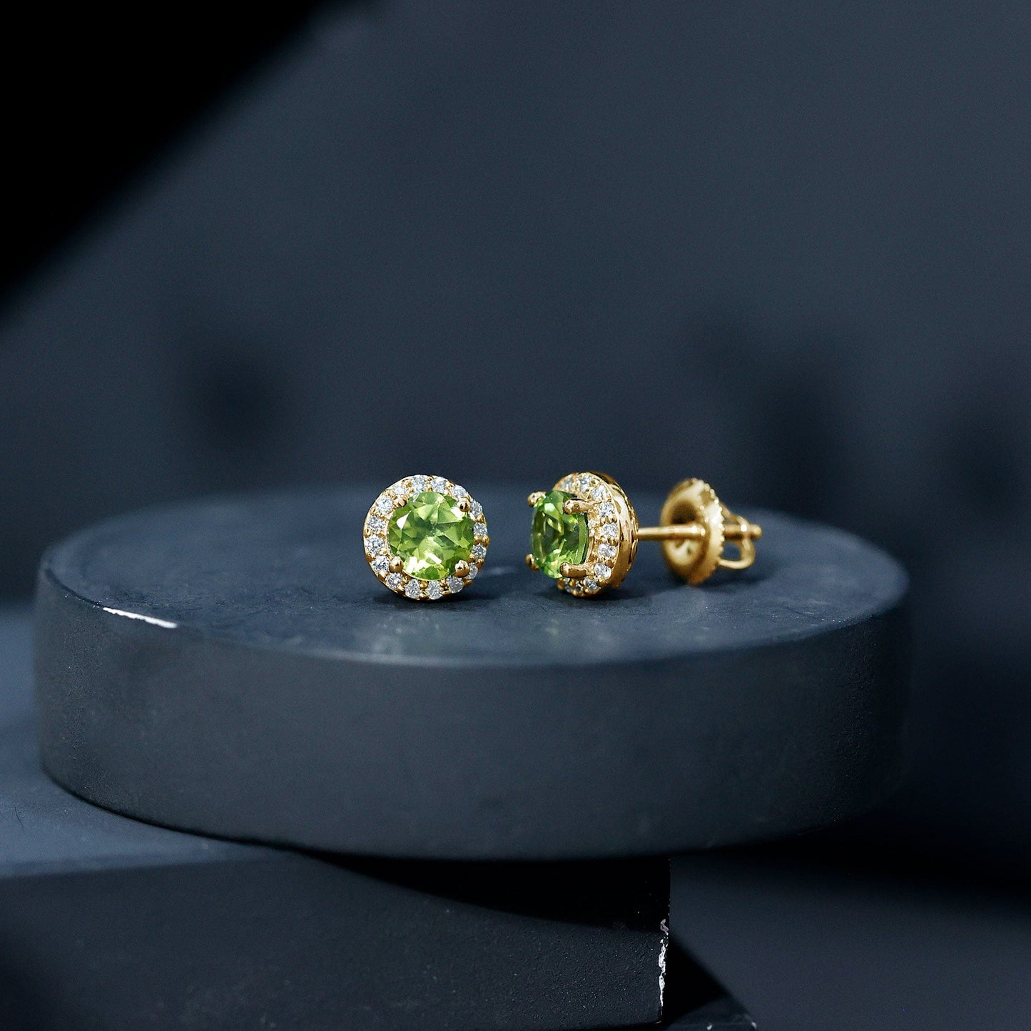 Classic Peridot and Diamond Stud Earrings For Women