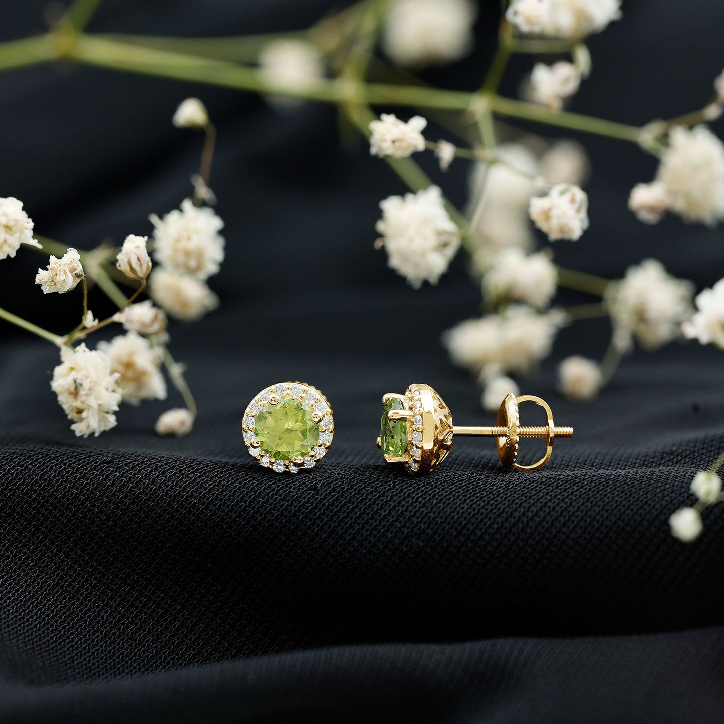 Classic Peridot and Diamond Stud Earrings For Women