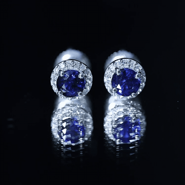 Real 1.9 Carat Blue Sapphire and Diamond Halo Stud Earrings