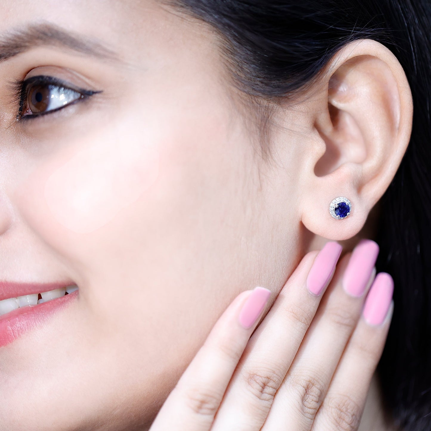 Real 1.9 Carat Blue Sapphire and Diamond Halo Stud Earrings