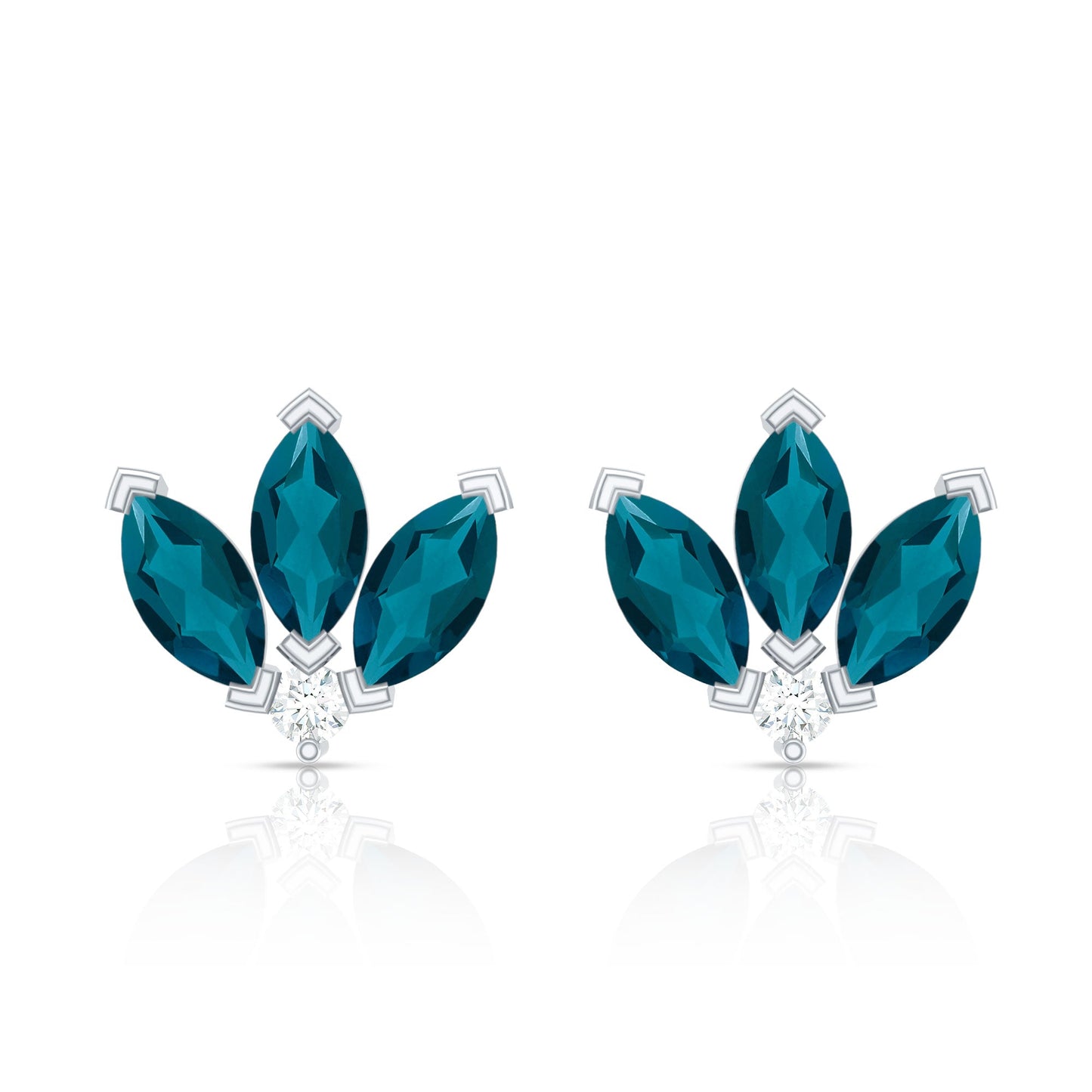 Floral Stud Earrings with London Blue Topaz and Diamond