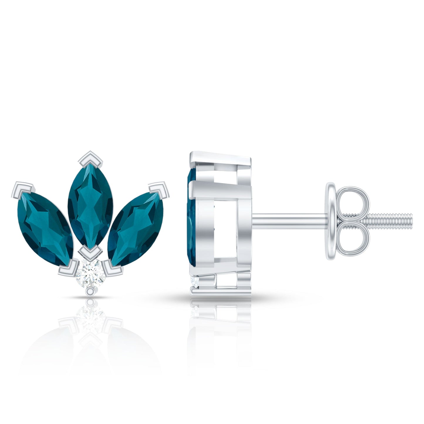 Floral Stud Earrings with London Blue Topaz and Diamond