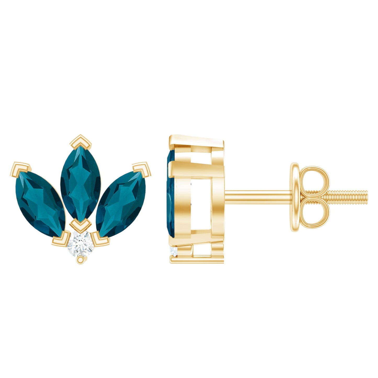 Floral Stud Earrings with London Blue Topaz and Diamond