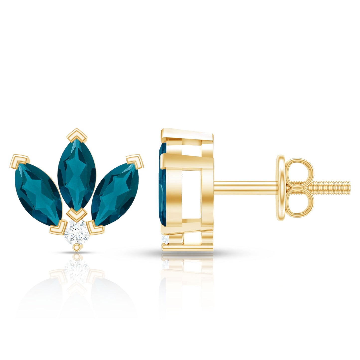 Floral Stud Earrings with London Blue Topaz and Diamond