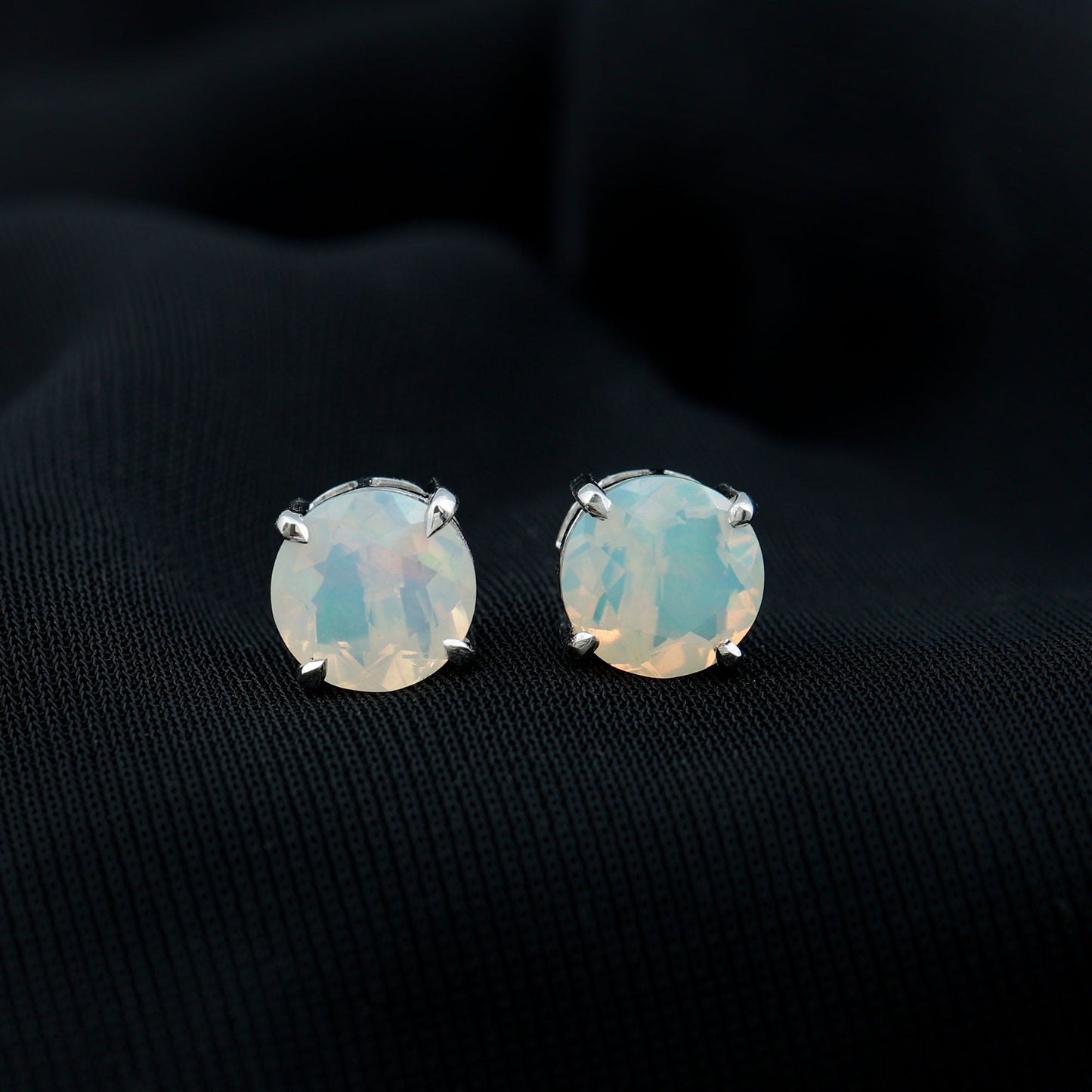 4 Carat Round Cut Ethiopian Opal Solitaire Stud Earrings for Women