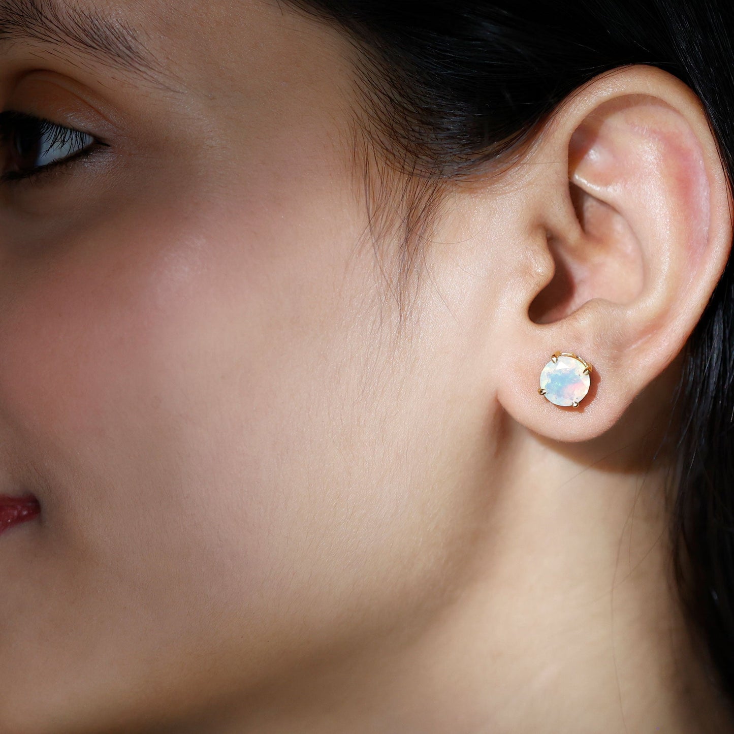 4 Carat Round Cut Ethiopian Opal Solitaire Stud Earrings for Women