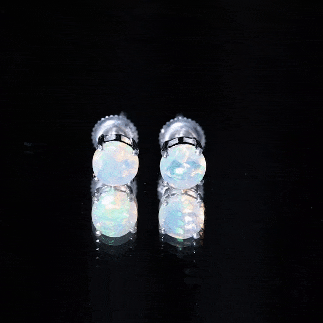 October Birthstone Ethiopian Opal Solitaire Stud Earring