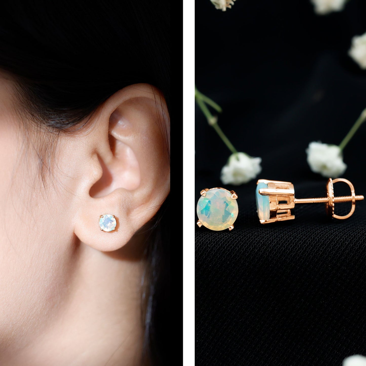 October Birthstone Ethiopian Opal Solitaire Stud Earring