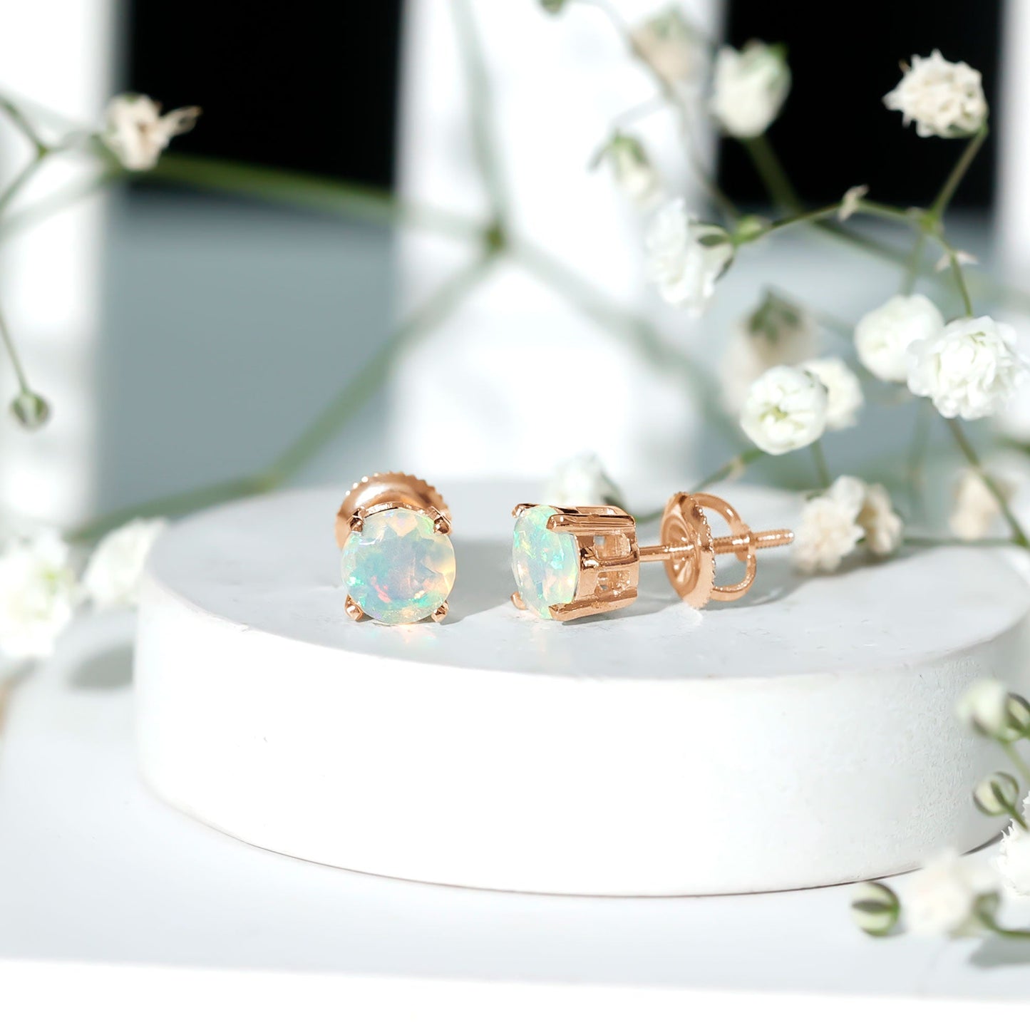 October Birthstone Ethiopian Opal Solitaire Stud Earring