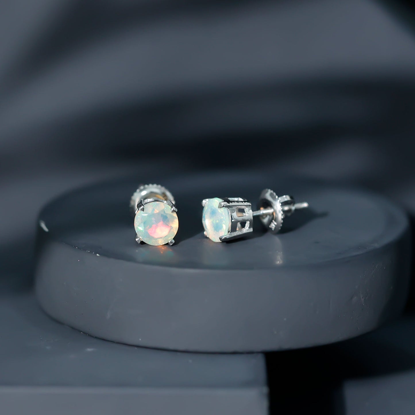 October Birthstone Ethiopian Opal Solitaire Stud Earring