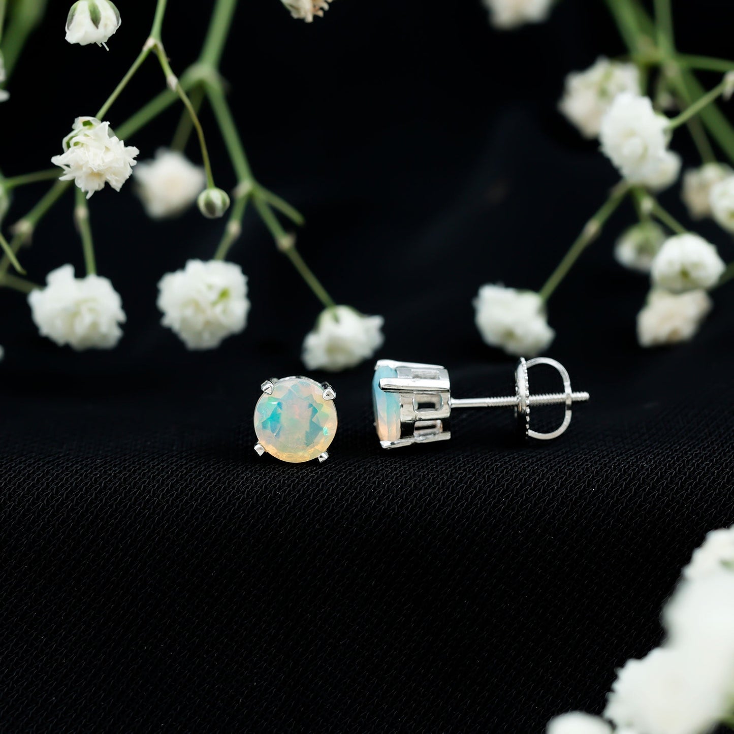 October Birthstone Ethiopian Opal Solitaire Stud Earring
