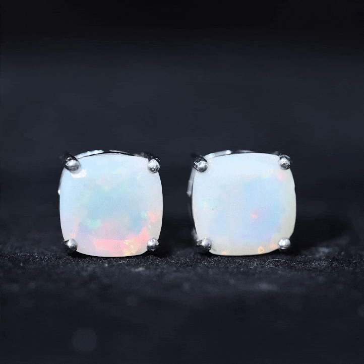 3.7 Carat Cushion Cut Ethiopian Opal Solitaire Stud Earrings