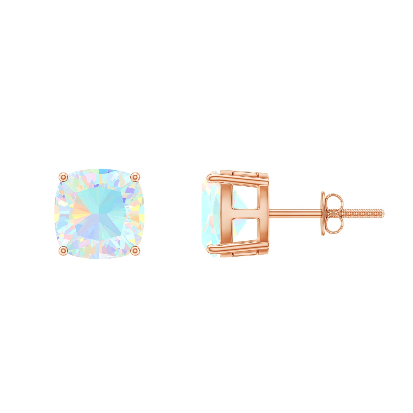 3.7 Carat Cushion Cut Ethiopian Opal Solitaire Stud Earrings