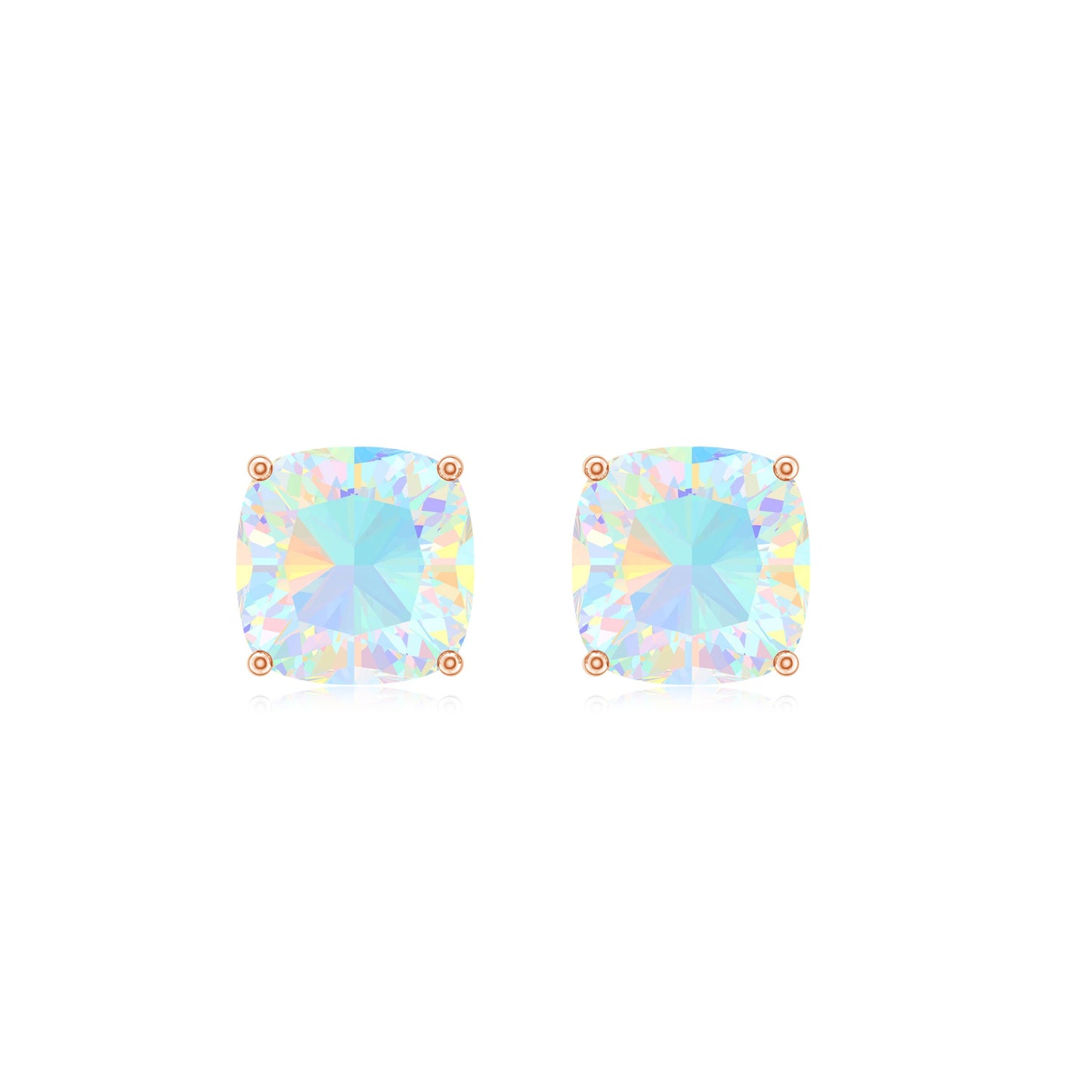 3.7 Carat Cushion Cut Ethiopian Opal Solitaire Stud Earrings