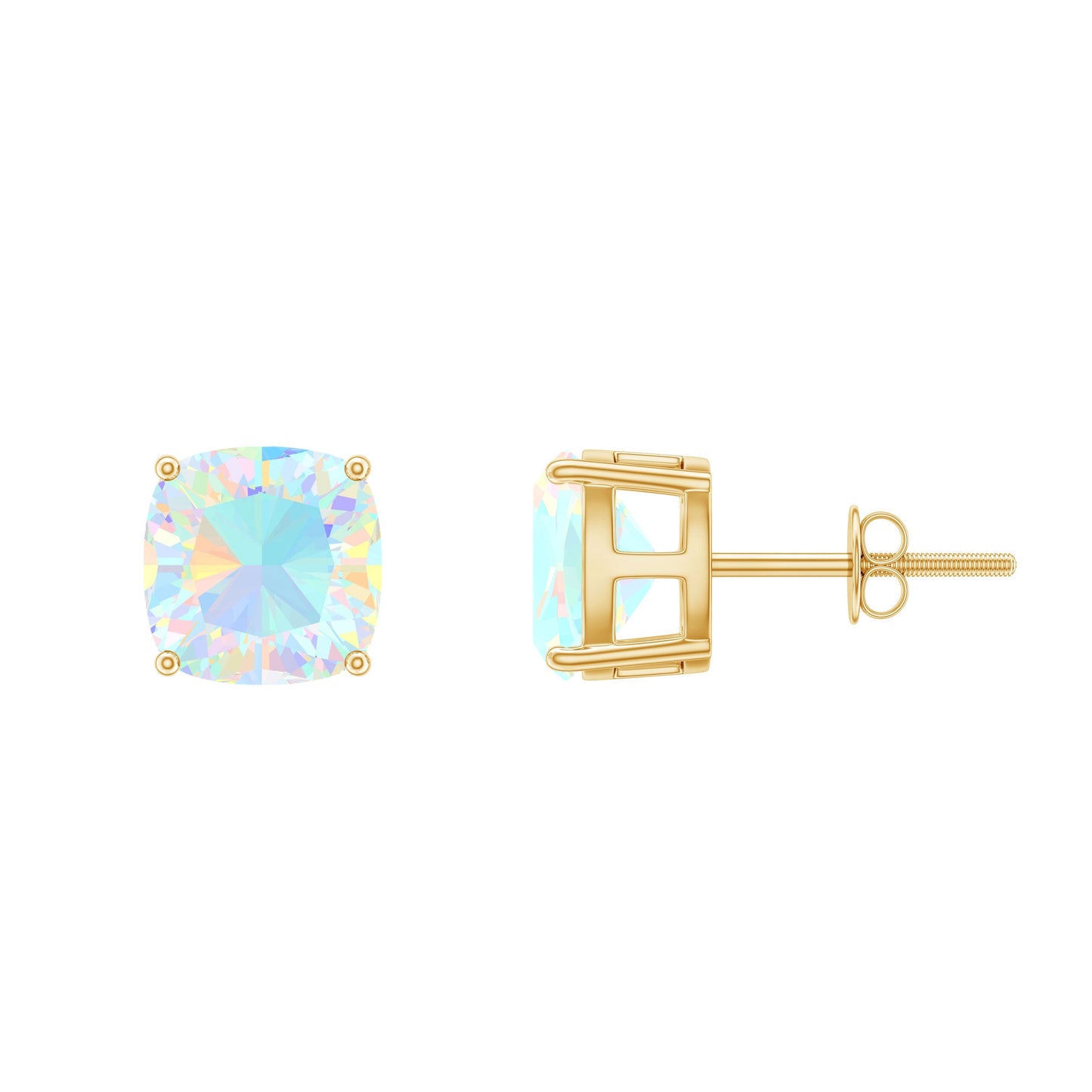3.7 Carat Cushion Cut Ethiopian Opal Solitaire Stud Earrings