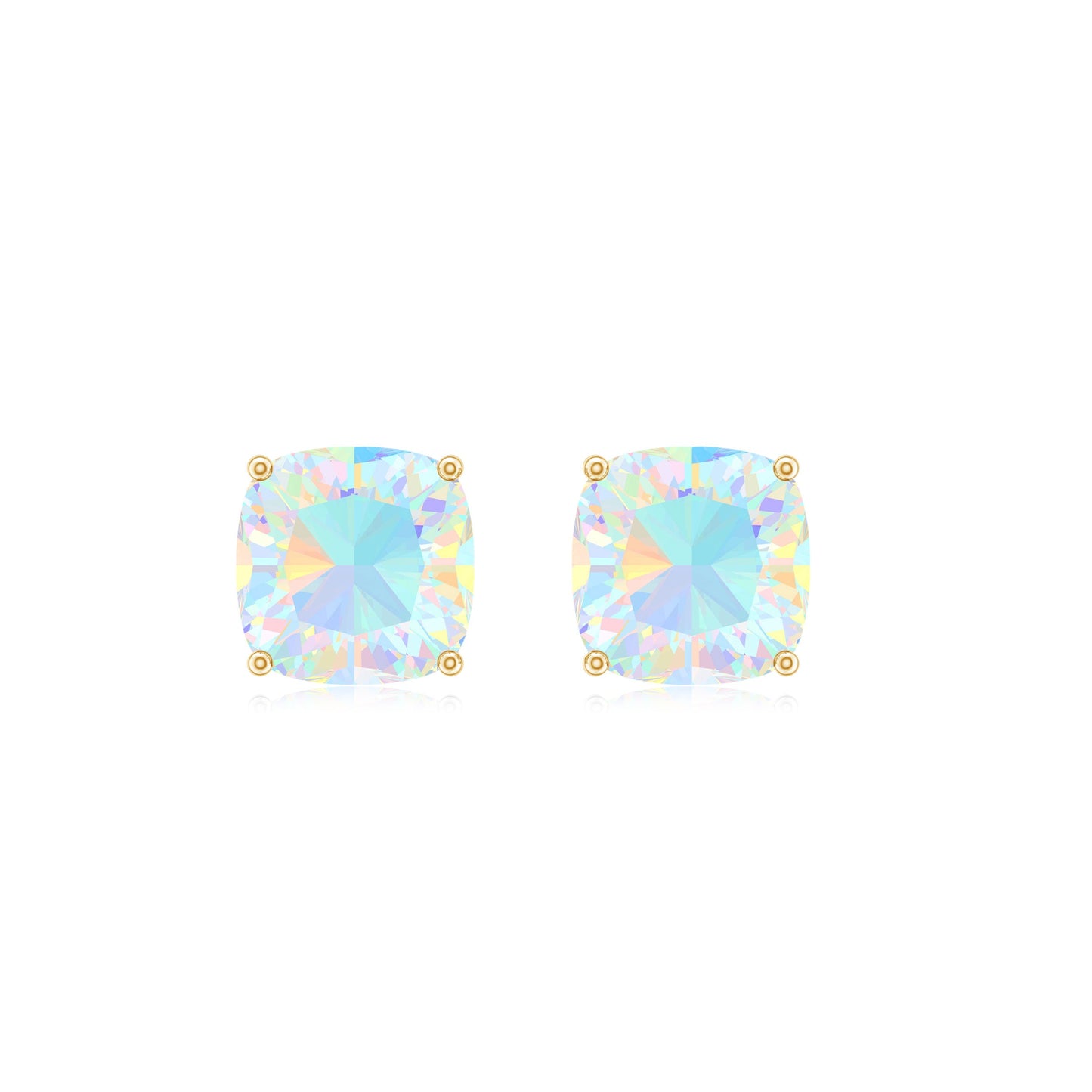 3.7 Carat Cushion Cut Ethiopian Opal Solitaire Stud Earrings
