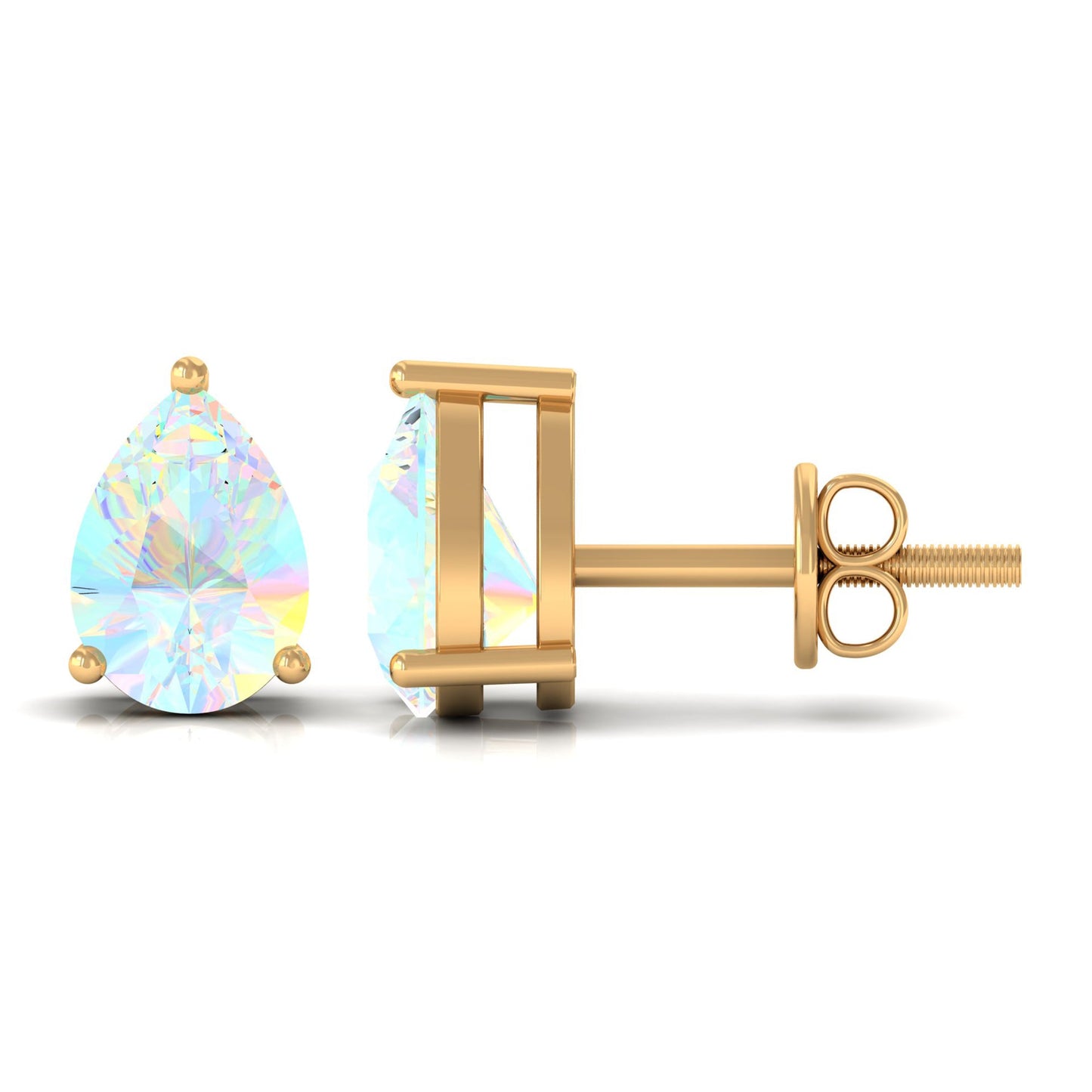 Pear Cut Ethiopian Opal Solitaire Stud Earrings in Gold