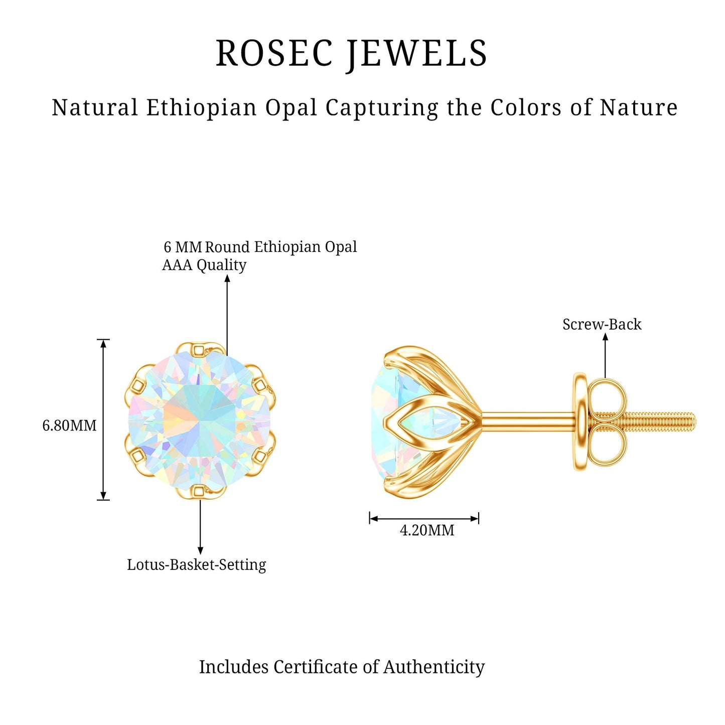 1.6 Carat Round Ethiopian Opal Solitaire Stud Earrings For Her