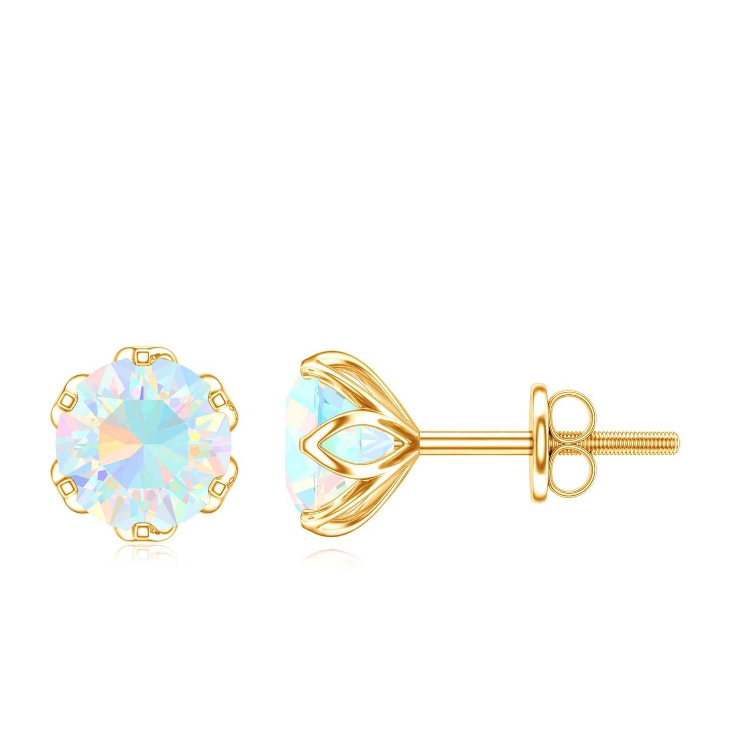 1.6 Carat Round Ethiopian Opal Solitaire Stud Earrings For Her