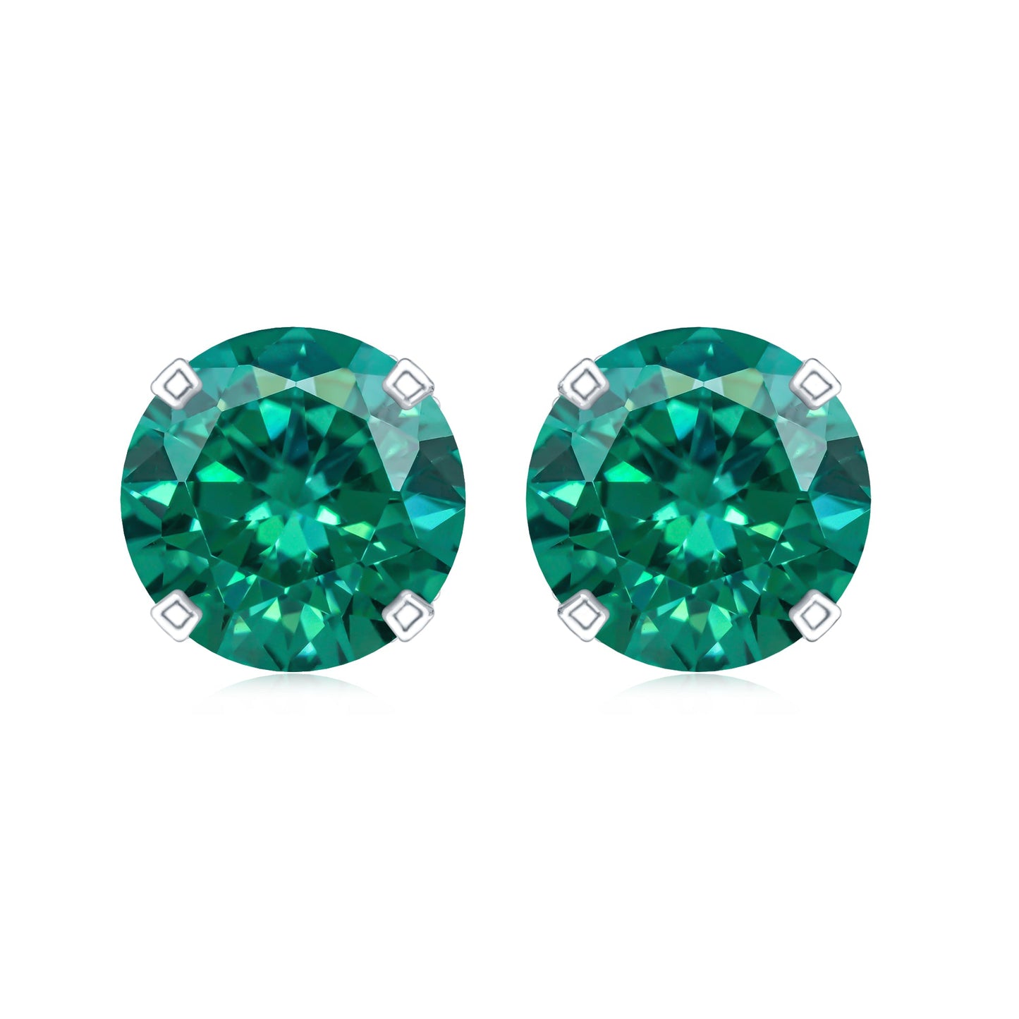 Round Lab Created Emerald Solitaire Stud Earrings with Diamonds
