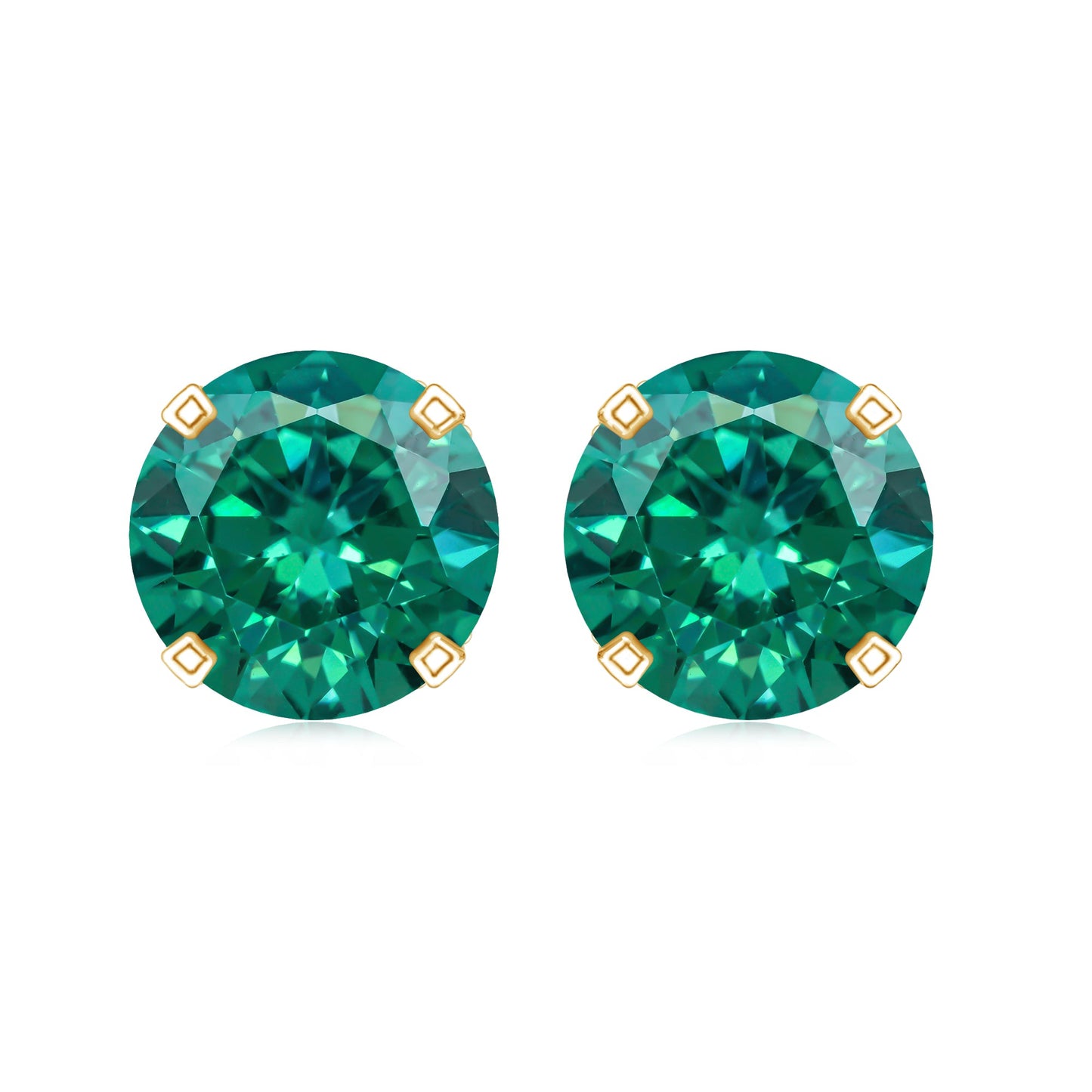 Round Lab Created Emerald Solitaire Stud Earrings with Diamonds