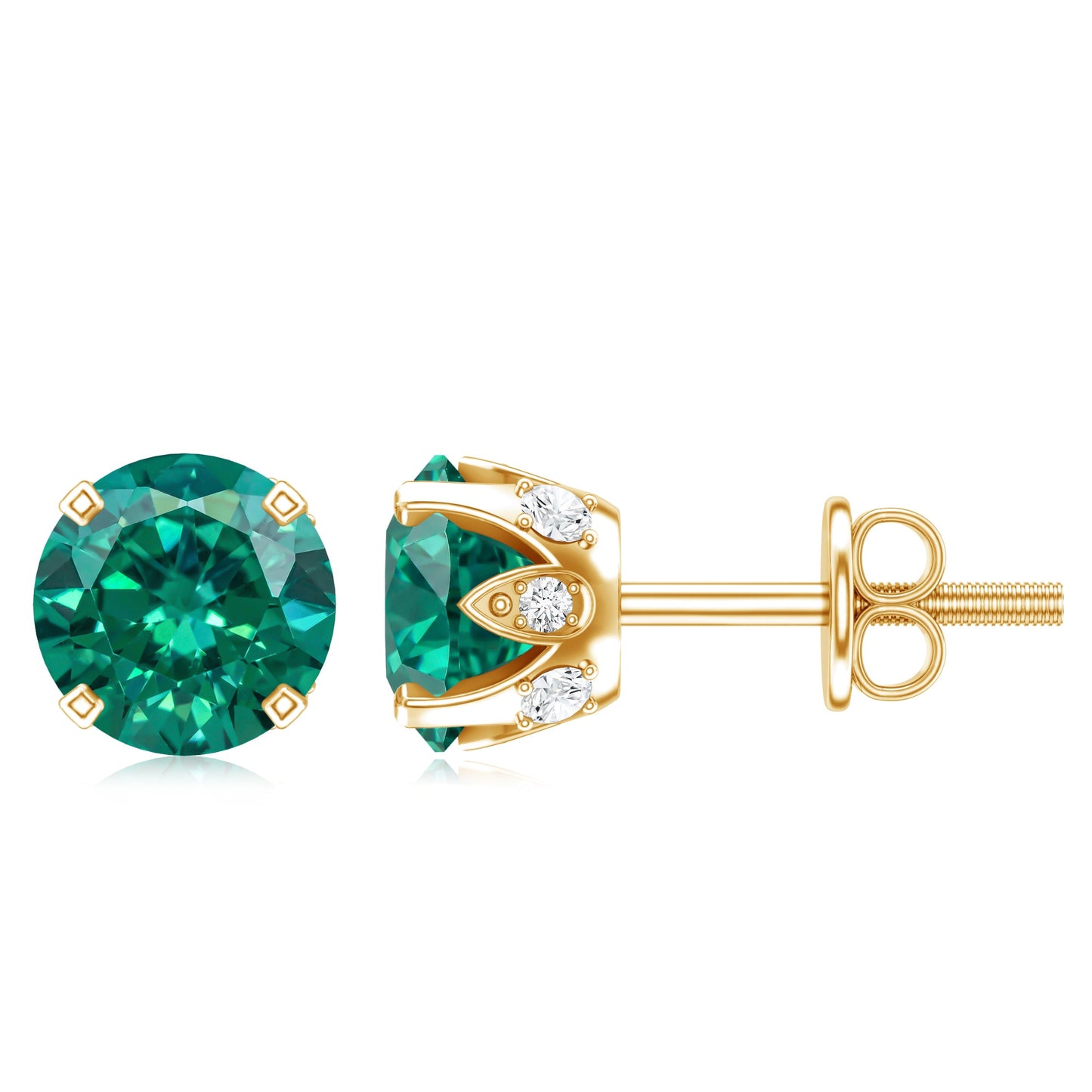 Round Lab Created Emerald Solitaire Stud Earrings with Diamonds