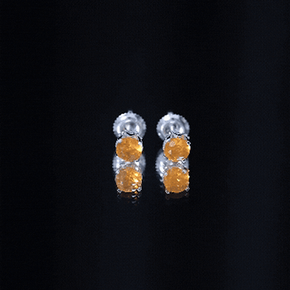 Solitaire Fire Opal Stud Earrings with Diamond Accent