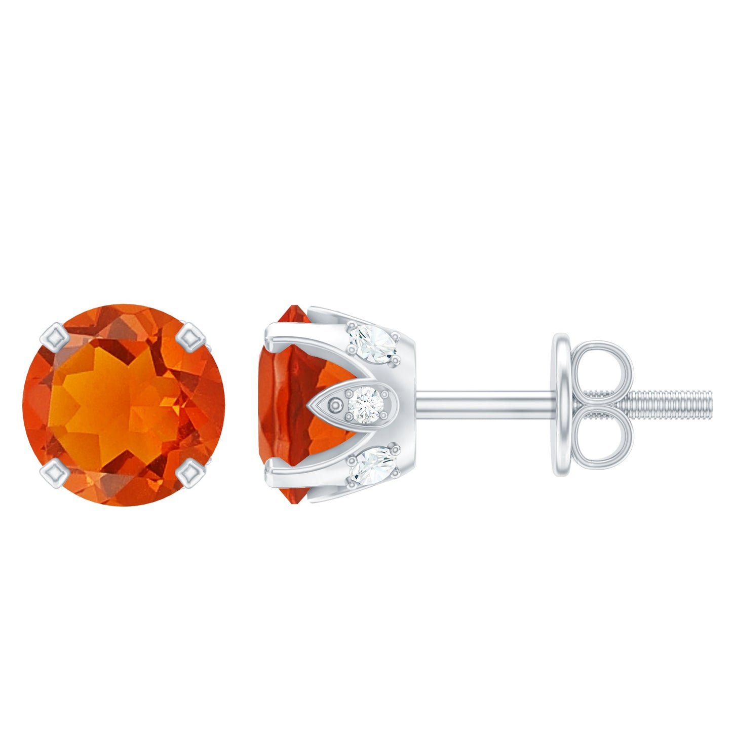 Solitaire Fire Opal Stud Earrings with Diamond Accent