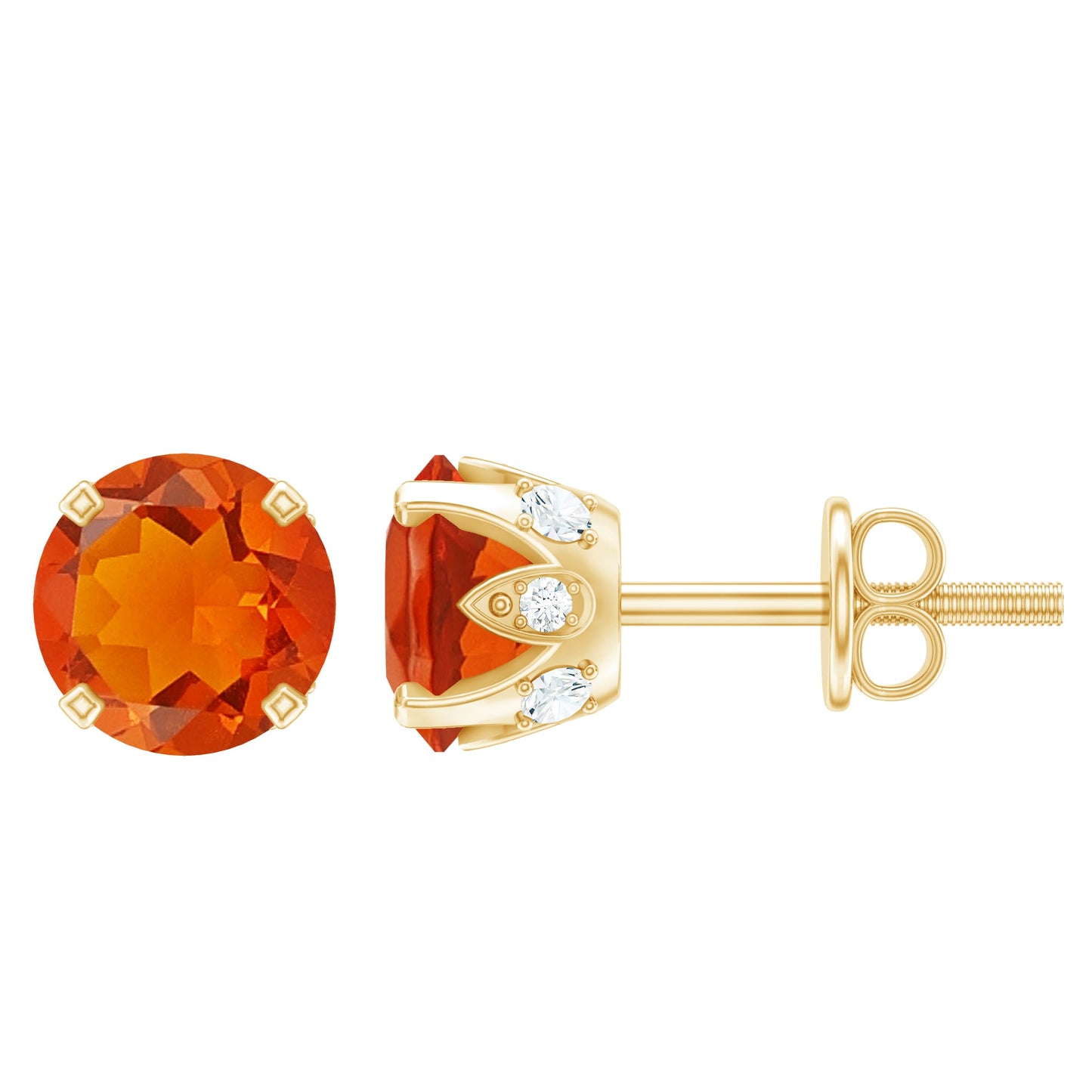Solitaire Fire Opal Stud Earrings with Diamond Accent