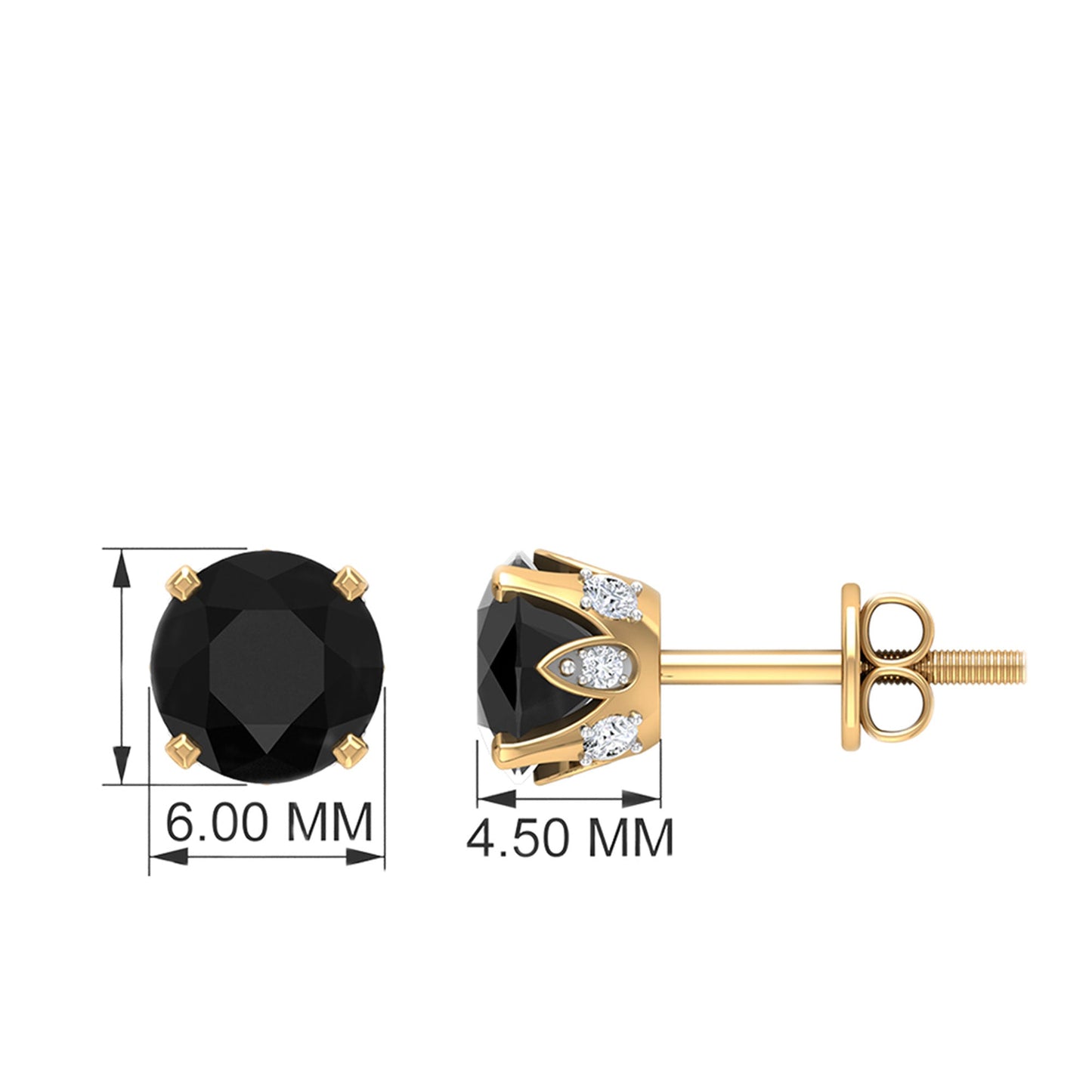 Genuine Black Onyx Diamond Stud Earrings with Certificate