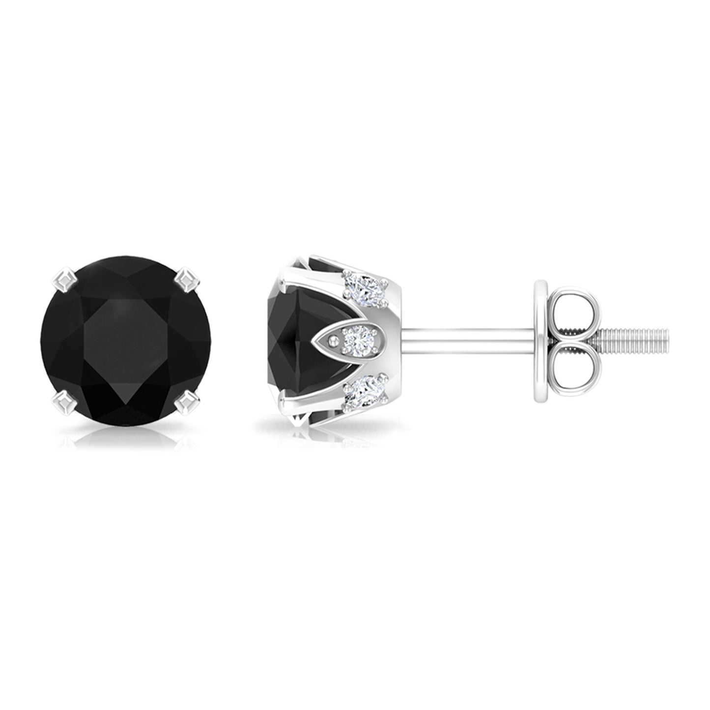 Genuine Black Onyx Diamond Stud Earrings with Certificate