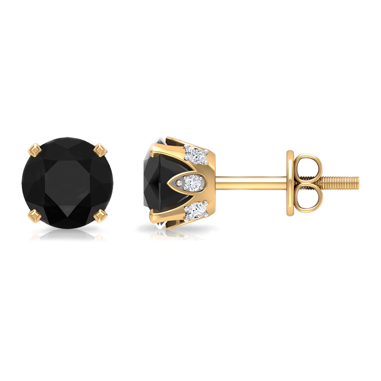 Genuine Black Onyx Diamond Stud Earrings with Certificate