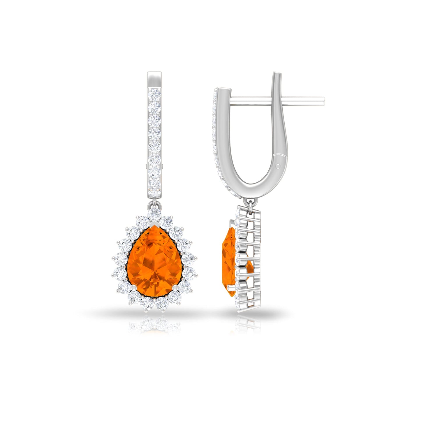 Certified Real 1.2 Carat Fire Opal Teardrop Bridal Earrings with Halo