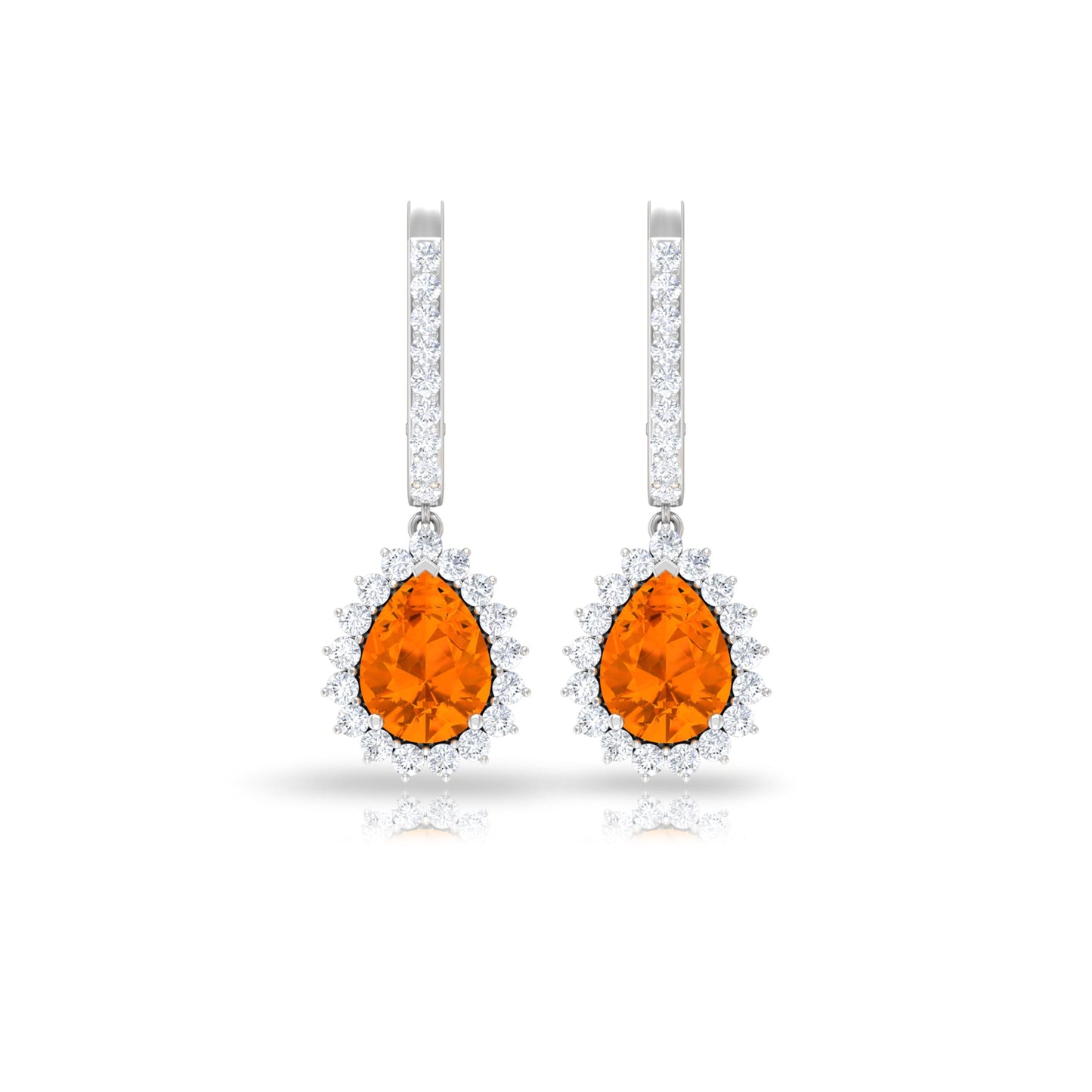 Certified Real 1.2 Carat Fire Opal Teardrop Bridal Earrings with Halo