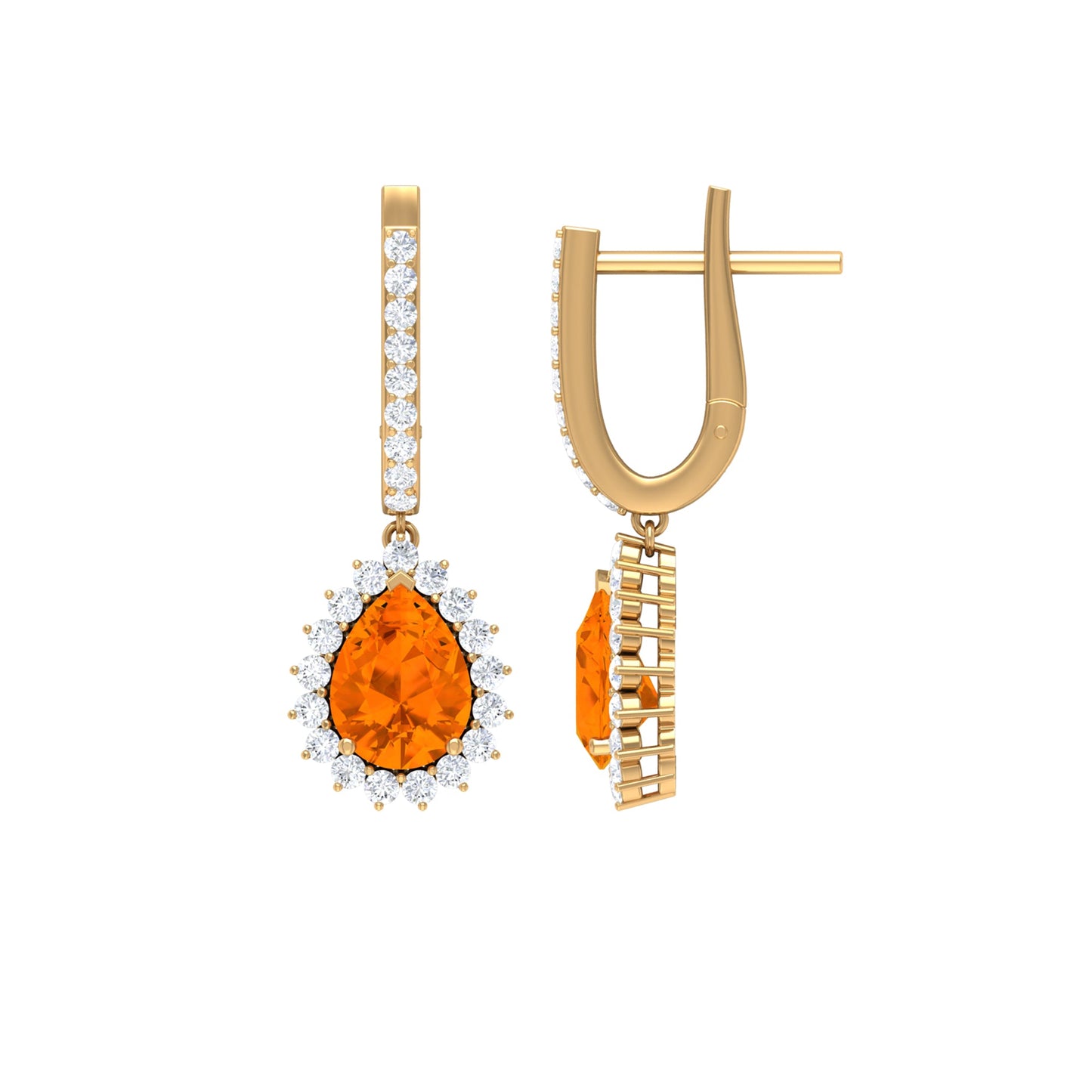 Certified Real 1.2 Carat Fire Opal Teardrop Bridal Earrings with Halo