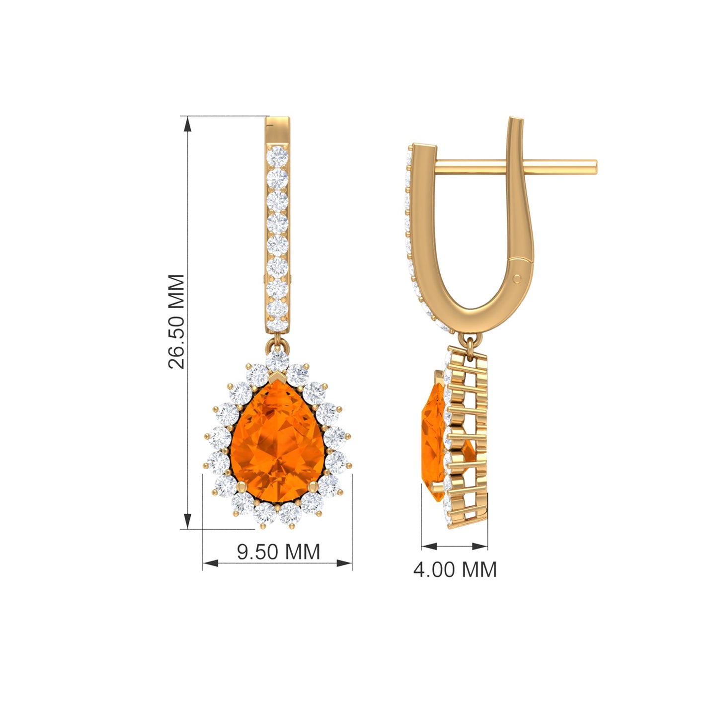 Certified Real 1.2 Carat Fire Opal Teardrop Bridal Earrings with Halo